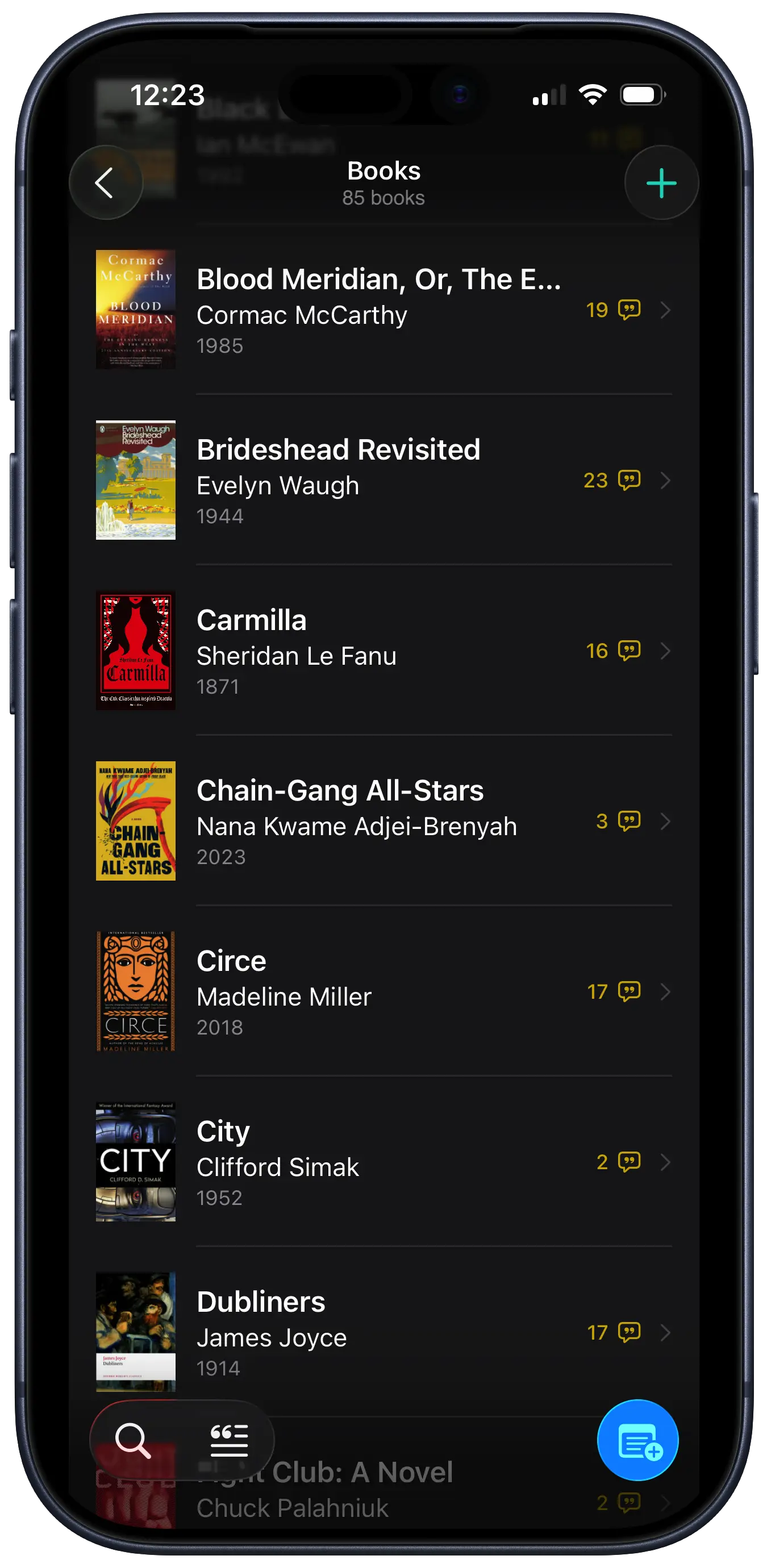 A screenshot of the Clew app showing a list of books.